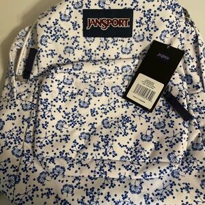 Jansport White and Blue Field Floral Backpack